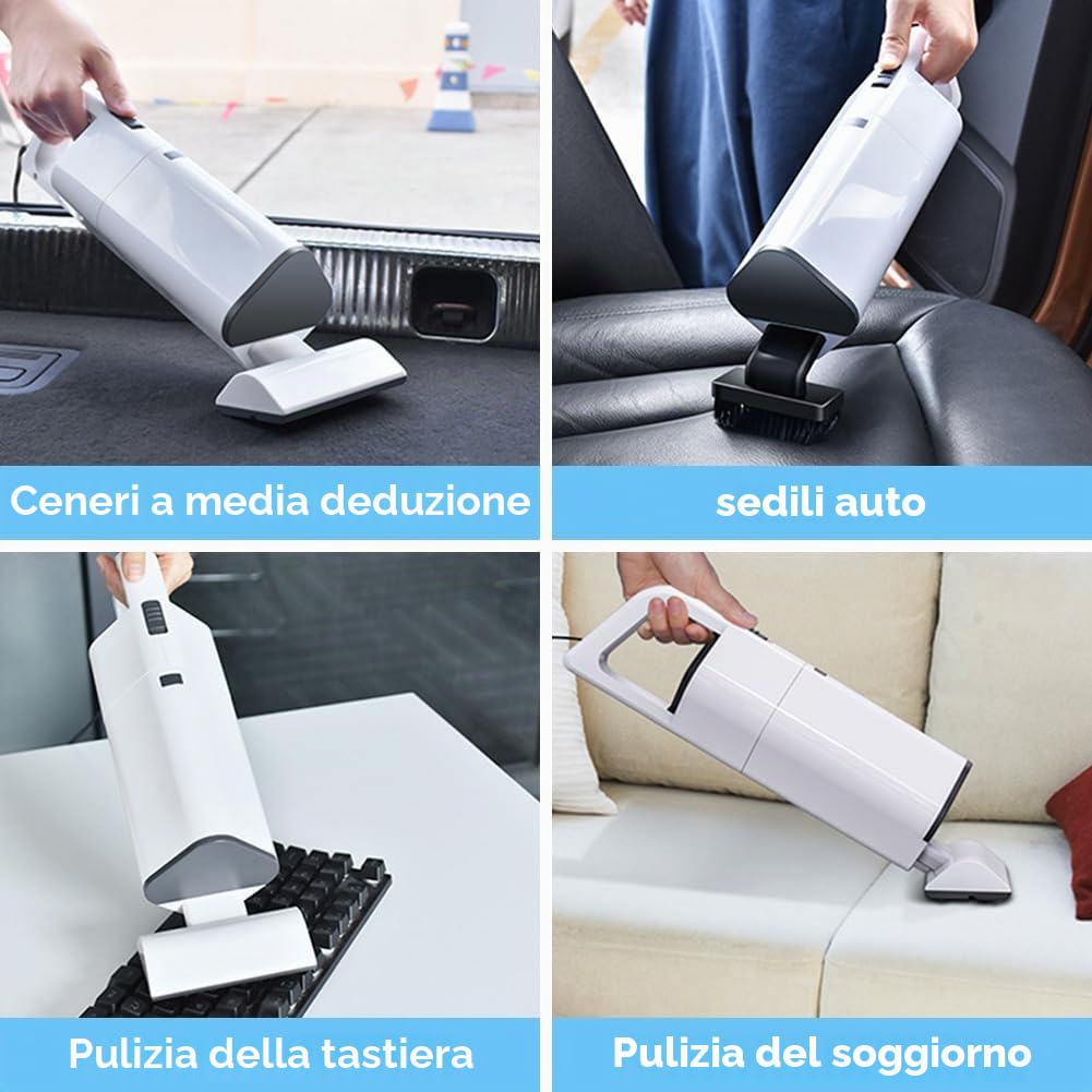 Aspirapolvere portatile senza fili con potenza di aspirazione 20000Pa, filtro HEPA, 5 accessori per peli di animali domestici, auto e casa