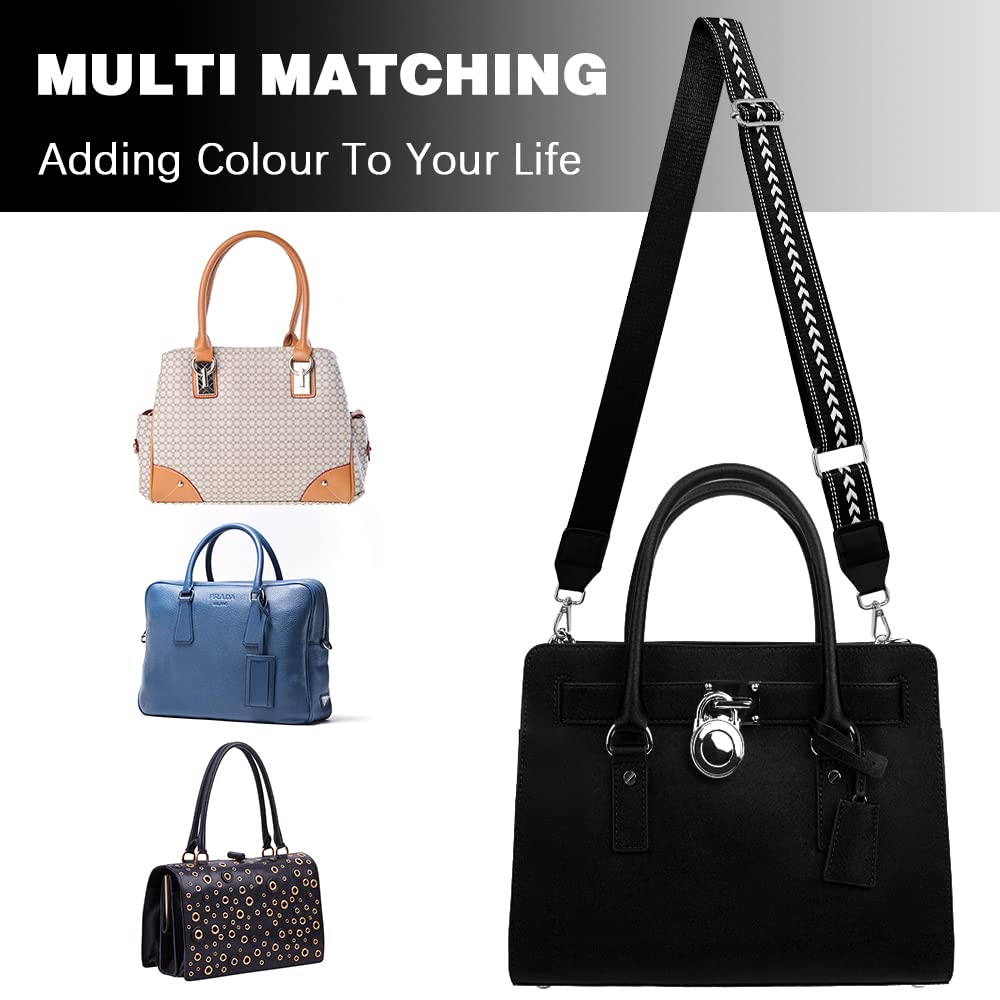 LangRay Bandouliere Pour Sac Réglables 3.8CM 80-130cm Sangles De Sac à Main Femmes Sangle D'épaule De Rechange Avec Clips Pour Sacs à Bandoulière, Sac à Main, Sacs Fourre-tout (Bande Noire