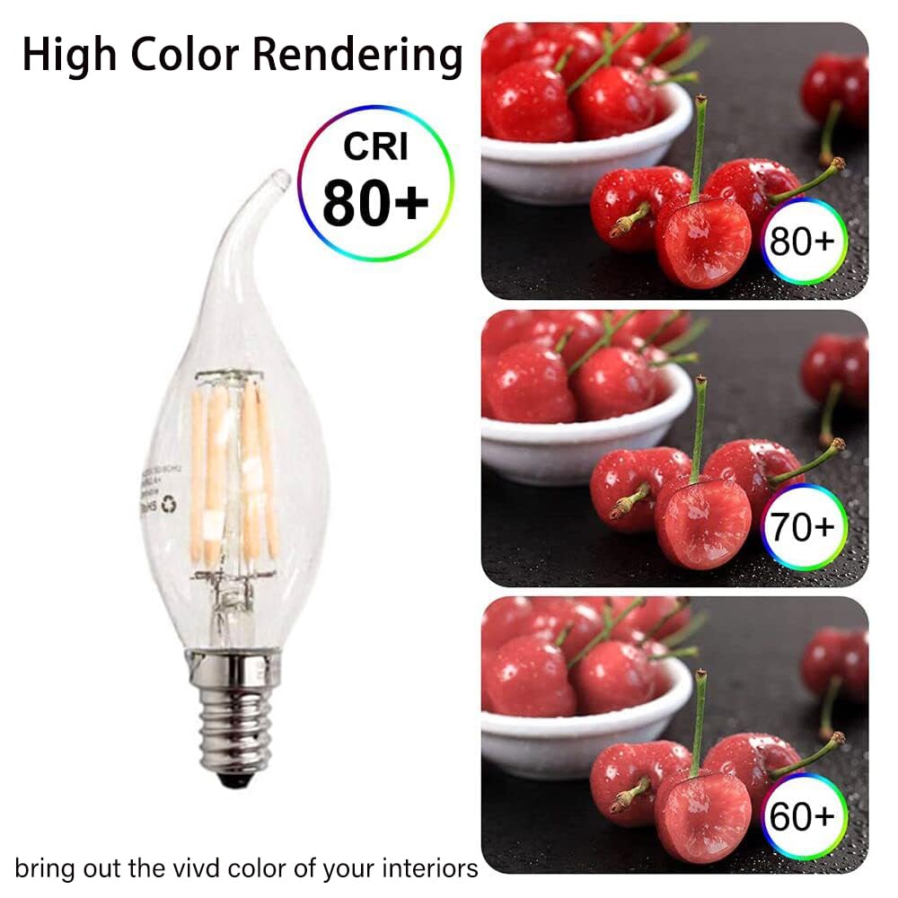 ZFQ E14 Dimmable LED Candle Light Bulbs, 6W 60W Equivalent Warm White 2700K, 600LM, C35 Bent Tip Flame Shape - Image 3