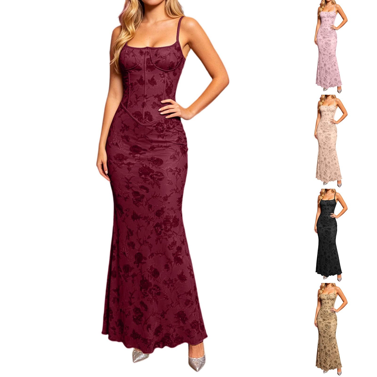 Vestito da festa da donna, abito da cocktail, maxi abito estivo, elegante abito avvolgente, abito da sera sexy, con spalline sottili, abito da ballo, abito da ballo con schiena scoperta