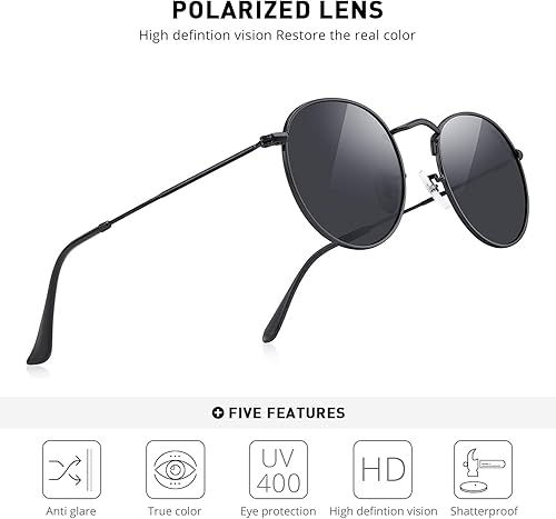 Miniatura 5 de Gafas de sol polarizadas redondas pequeñas clásicas para mujeres y hombres, gafas de sol retro vintage