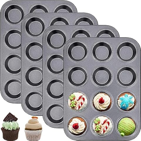 Cezoyx 4 Pack Nonstick Muffin Pan, 12 Cup Carbon Steel Cupcake Pan Muffin Baking Pan for Making Muffins or Cupcakes Cover
