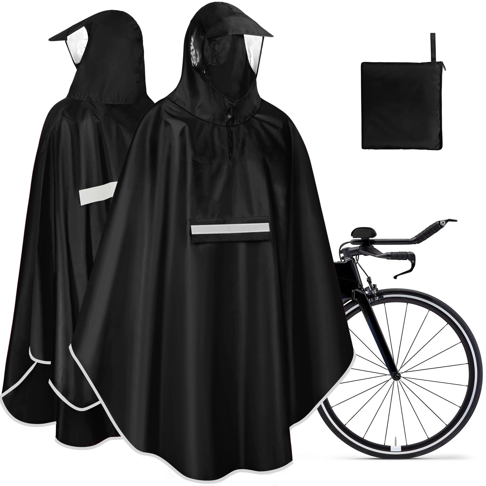 Cape Pluie Velo Portable Léger Poncho Pluie Velo Imperméable Vêtements Avec Reflechissant Unisexe Poncho Pour Homme Femme