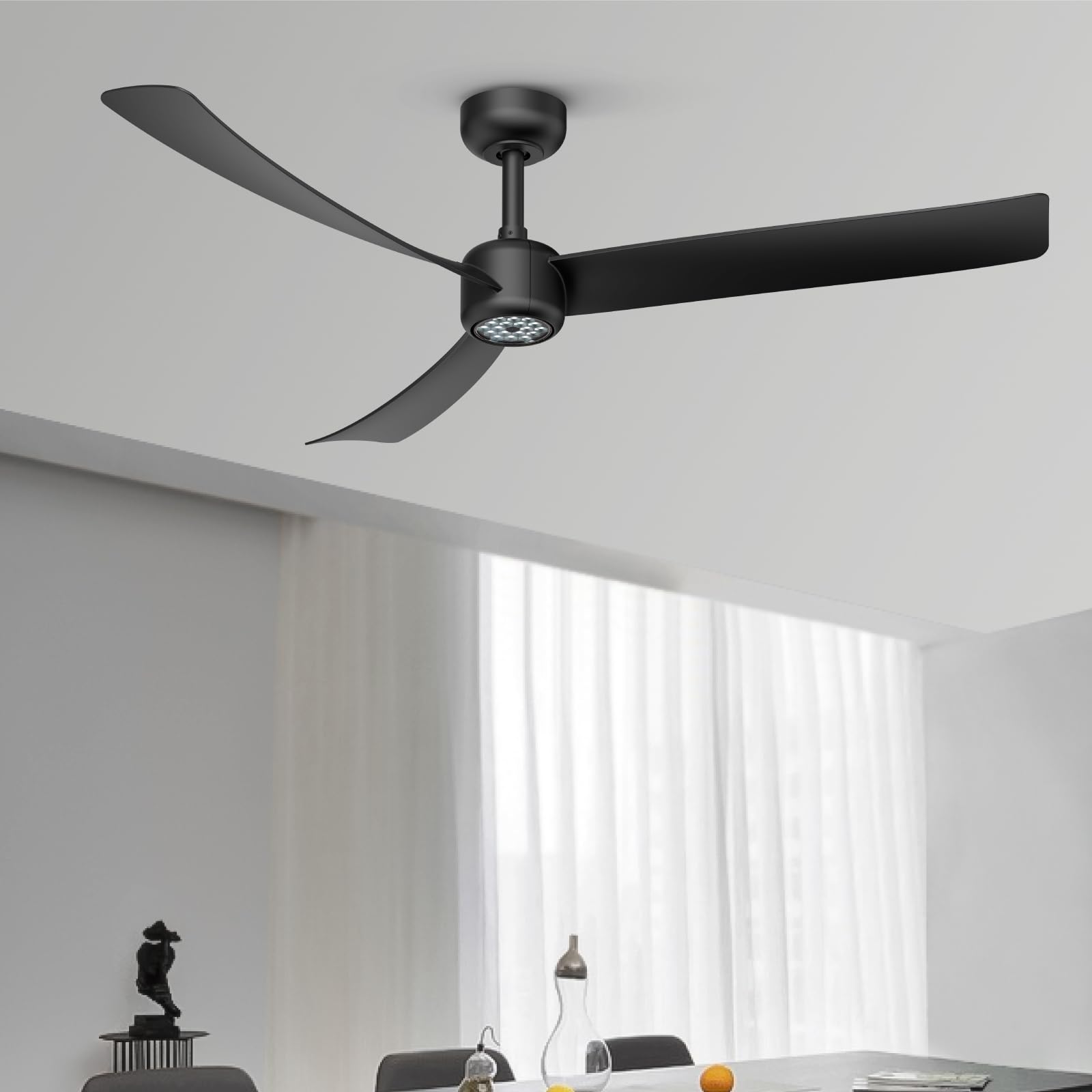 ocioc 52 inch ceiling fans with lights and remote,modern ceiling fan with quiet reversible dc motor,6 speeds,timer,dimmable, black ceiling fan for bedroom,patios