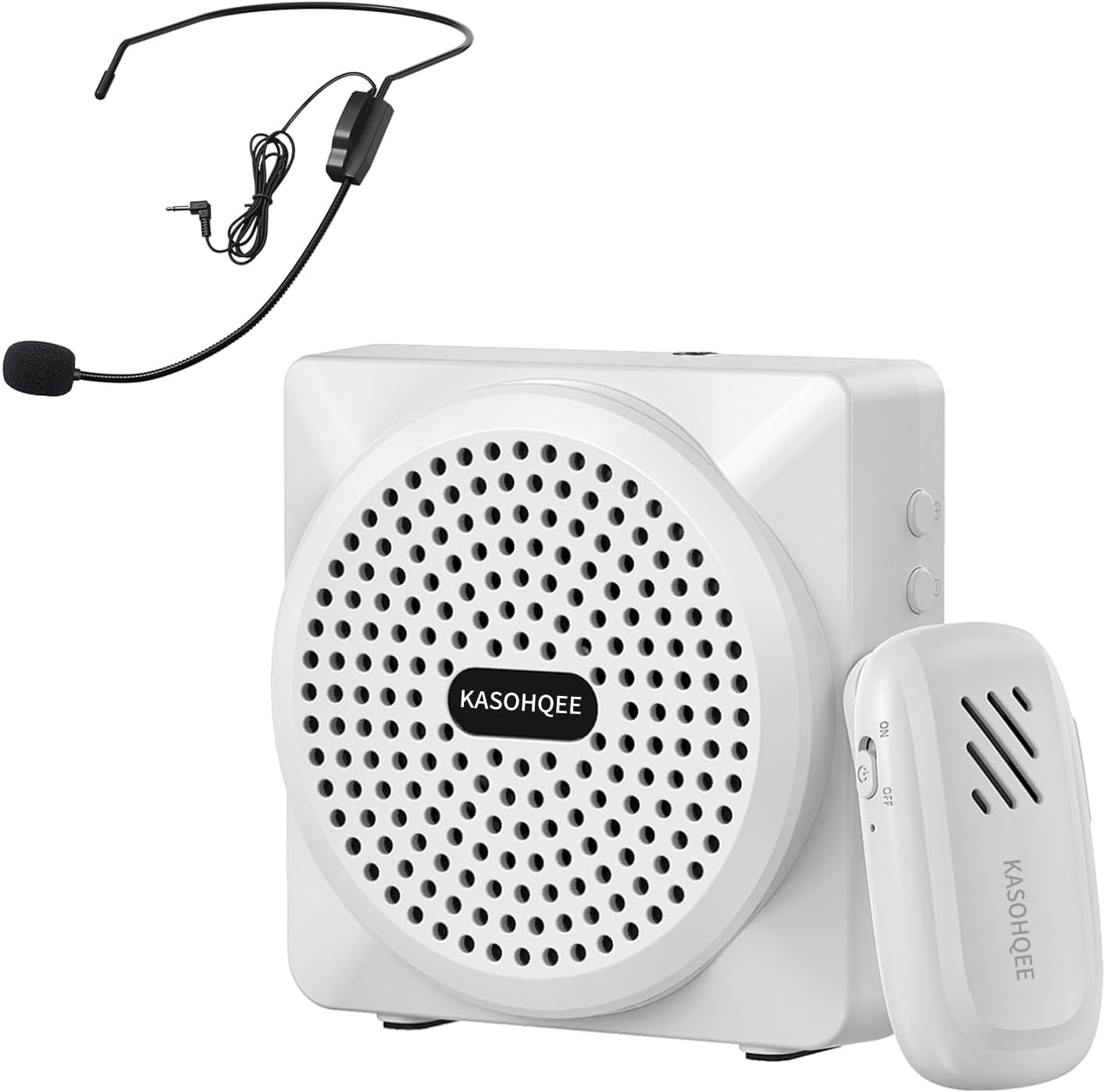 2-in-1 Voice Amplifier with Wireless Lavalier Microphone,Wired Microphone Headset,Omnidirectional Condenser Recording Mic for Teacher, Streaming,Classroom,Speech,ect (White)