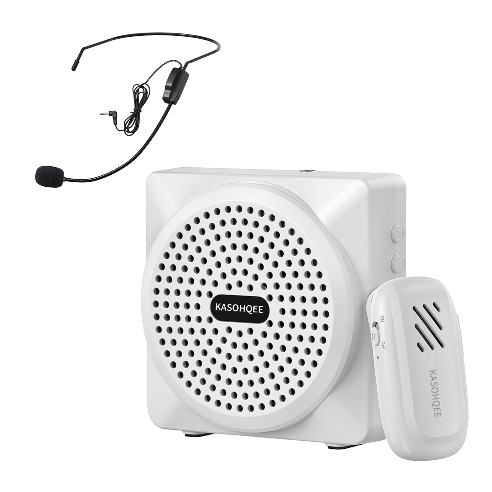 KASOHQEE 2-in-1 Voice Amplifier with Wireless Lavalier Microphone,Wired Microphone Headset,Omnidirectional Condenser Recording Mic for Teacher,