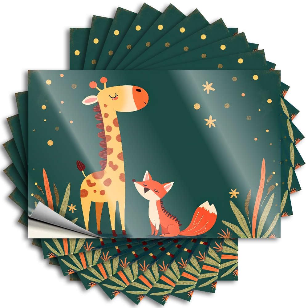 Fzfn Boys Colour Sticker Cool Bathroom Stuff Waterproof Vinyl Sticker | A Giraffe And A Fox Under A Starry Sky. Books Cover For Gamers Diy Projects(6X9cm)