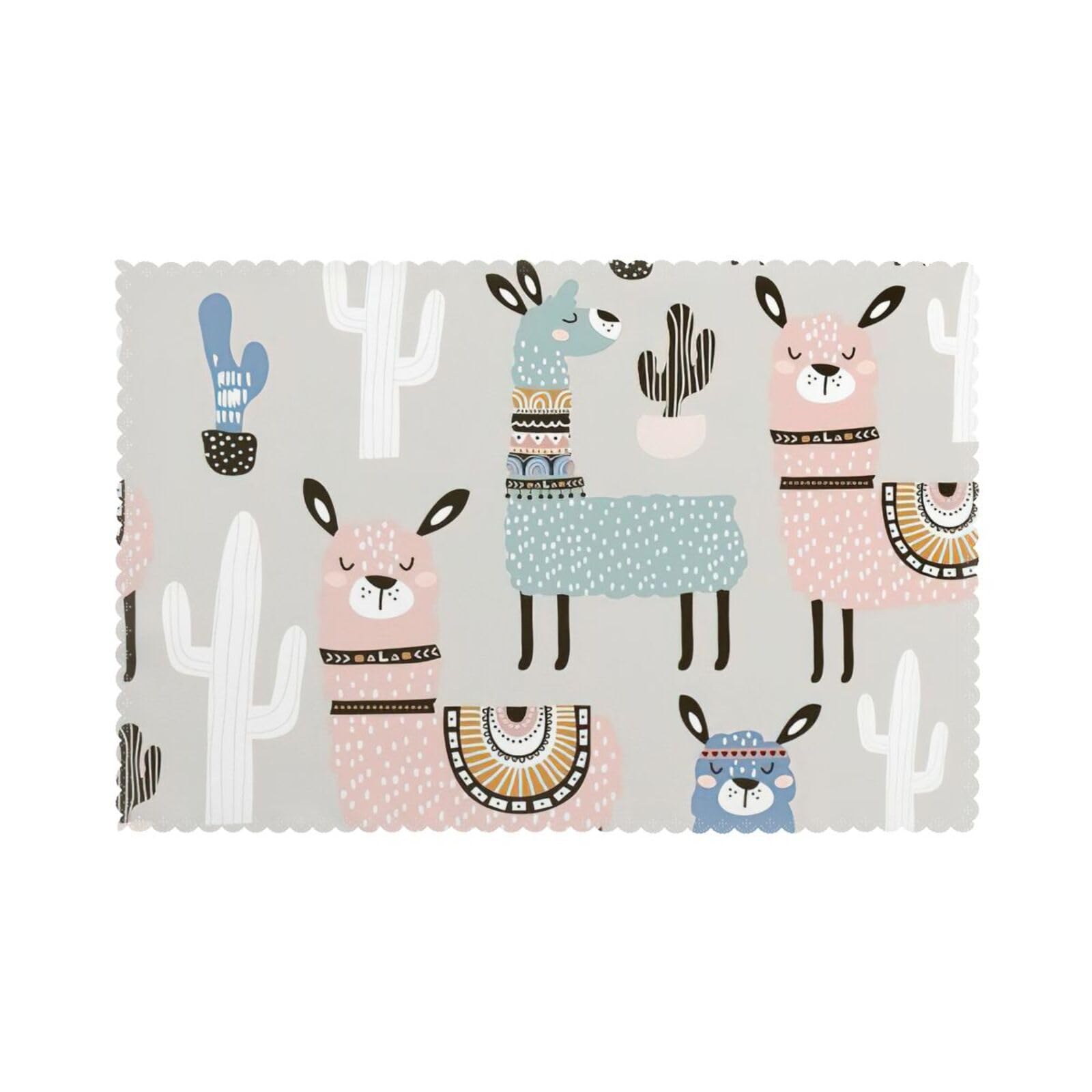 Llama Cactus Print Placemats for Dining Table Set of 6 12x18 Inch Table Mats for Party Kitchen Dining.