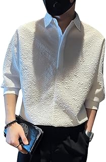 تيشرت بولو للرجال من الحرير الثلجي بكم ثلاثة أرباع من شو داي، تيشرت صيفي نحيف وعصري كاجوال بتصميم رقبة نمط هينلي بقصة عادية خفيف الوزن، تونيك للشاطئ واليوجا