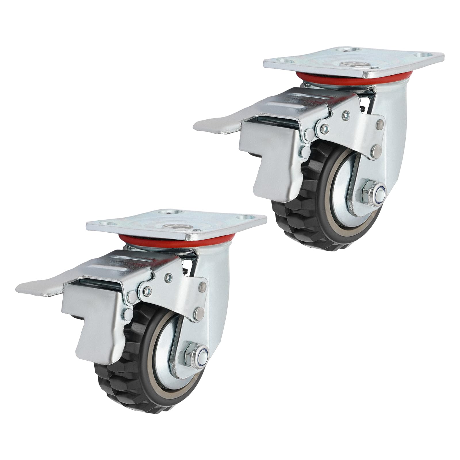 Ruote da 4 pollici, capacità di carico 600 kg, ruote per mobili con freni, cuscinetti a doppia sfera 6062, pneumatici in poliuretano, antiscivolo, piastra di base universale