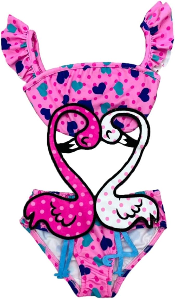 RIMELAFlamingo Swimsuit One-Piece Swimwear Sleeveless Swimming Beachwear Outfit Summer Bathing Suit for Kids