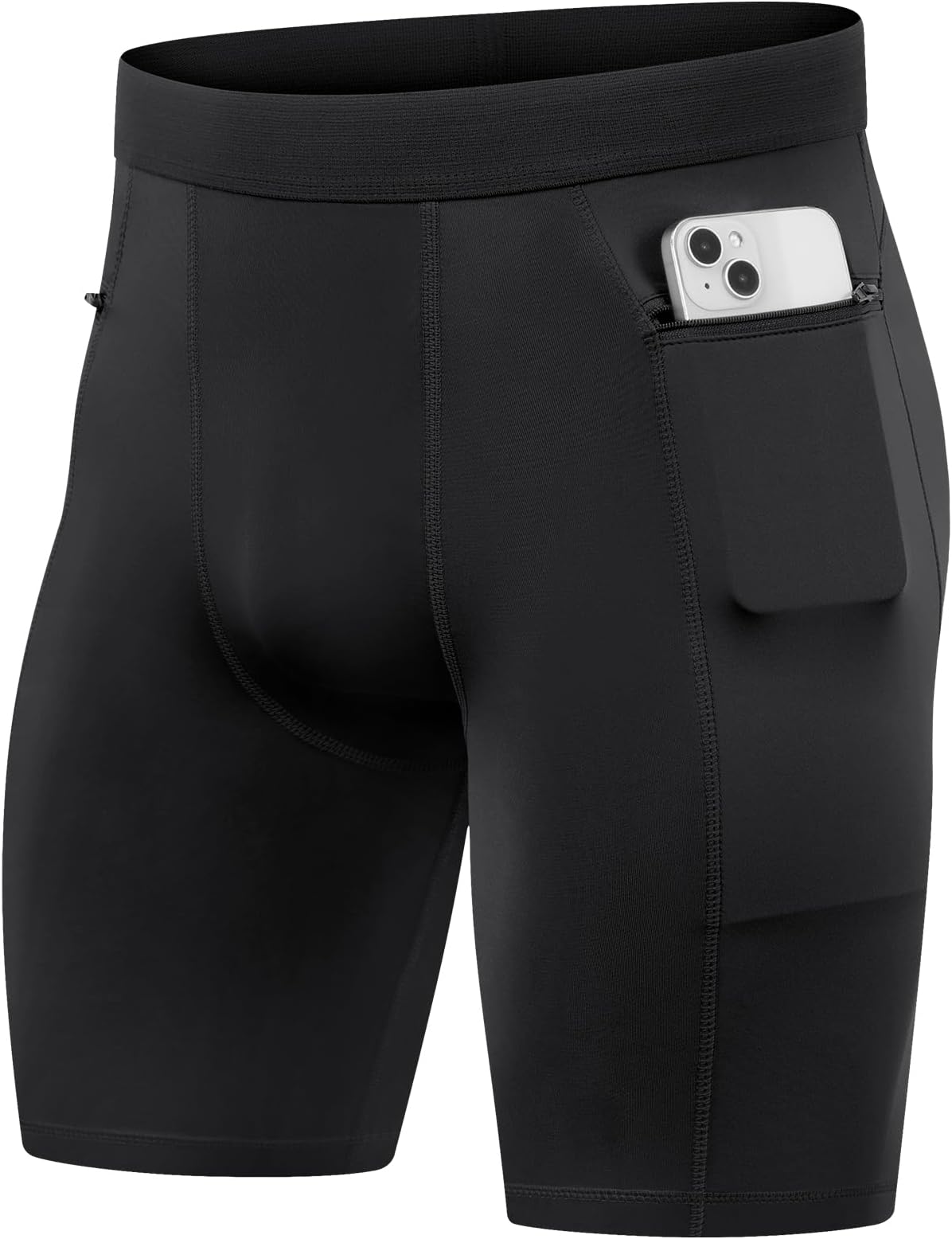 Men's Compression Shorts with Zipper Pocket Running Workout Athletic Underwear Spandex Sport Shorts