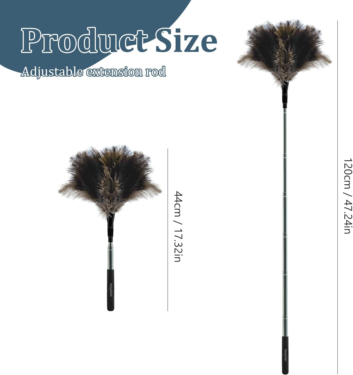 Extendable Feather Duster - 47 inches Fluffy Long Handle Reble Feather