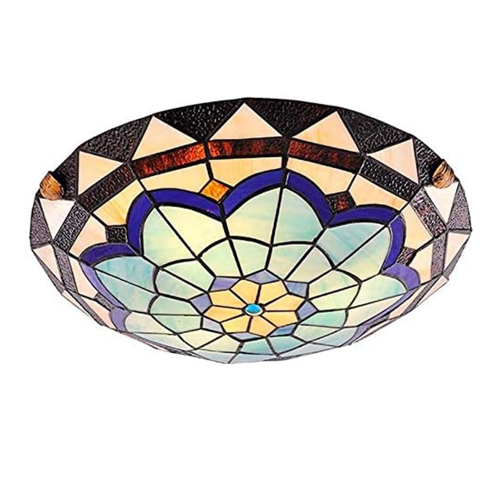 JUDU Retro Deckenleuchte Tiffany Stil Deckenlampe Handgefertigte Kunst Glas Lampenschirm Decken Beleuchtung E27 Leuchte für Wohnzimmer Schlafzimmer Esszimmer Korridor Badezimmer Balkon (M(30cm))