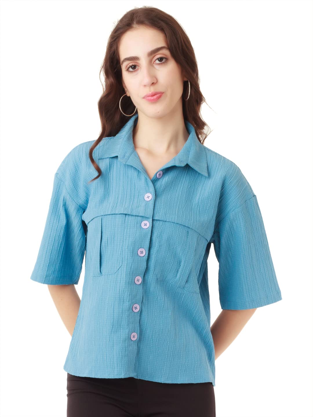 zink london Women's Blue Solid Utility Shirt-picture-29