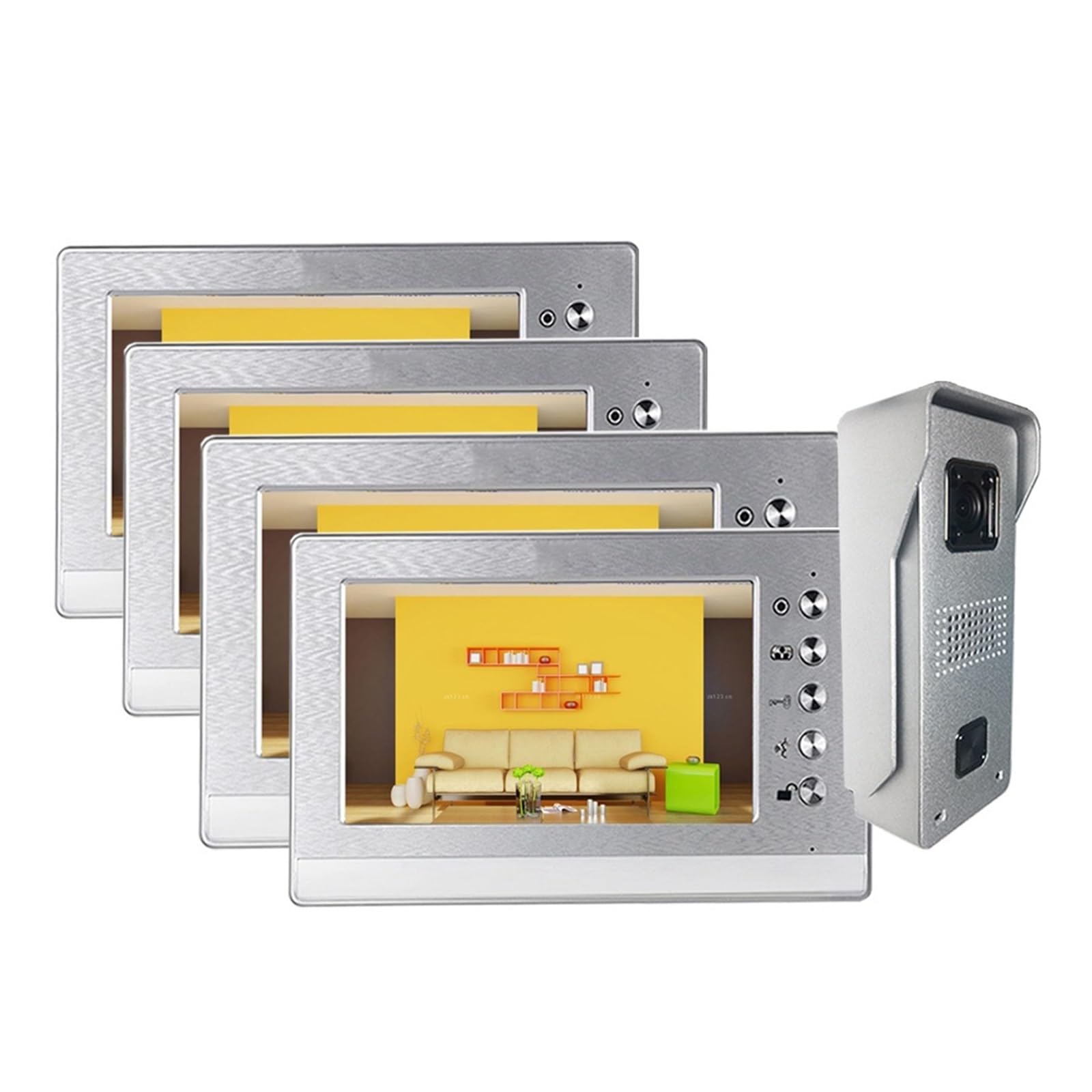 7-calowy System Domofonowy Z Wieloma Wideodomofonami Dzwonek Do Drzwi Dwukierunkowa Rozmowa Odblokuj 3/4 Monitory WyraźNy Wyświetlacz Ochrona Każdą Pogodę(4V1)