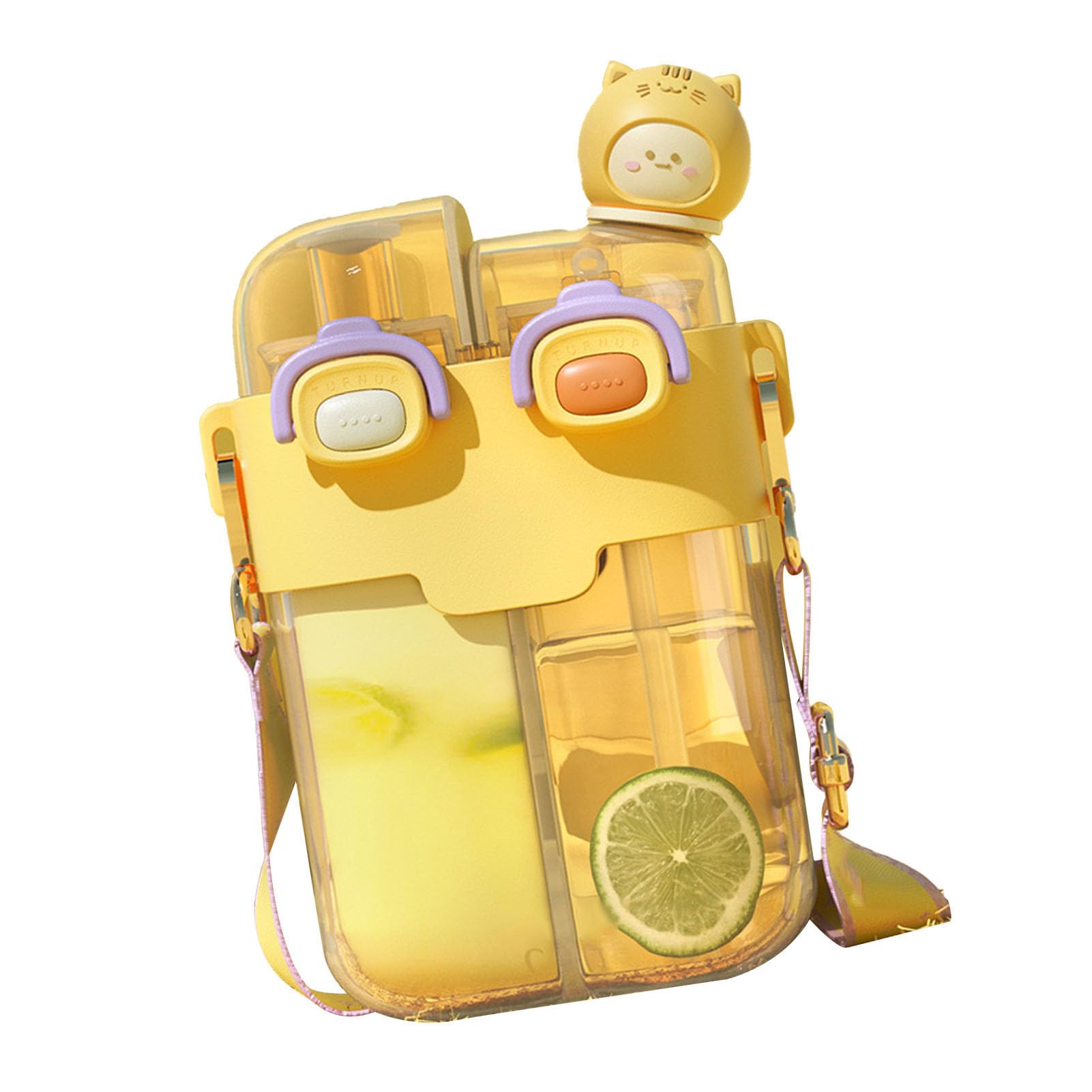 RIZGHWOY Kawaii Water Bottle Cute Adorable with Straw Safety Lock Leakproof Wide Mouth for Sports Travel Gym (Vitality Yellow 780ml)