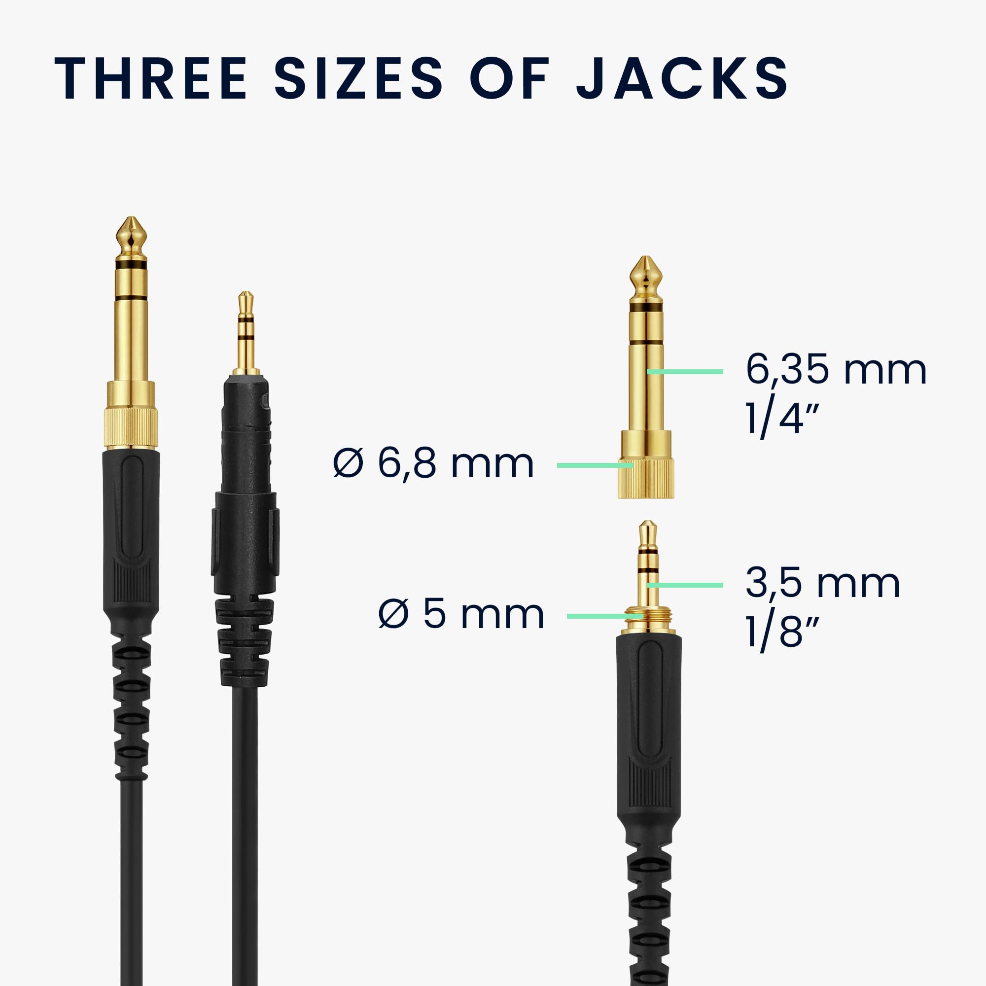 kwmobile Câble compatible avec AudioTechnica ATH-M50X / M40X / M60X / M70X - Câble de Rechange 3,5mm pour Casque Audio avec Adaptateur Connecteur 6,35 mm