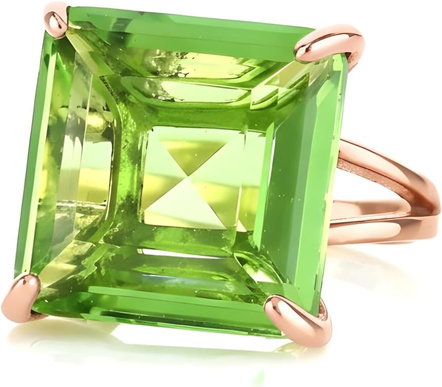 Gold Statement Ring - Green Tourmaline Square Cut Gemstone - October Birthstone Vermeil Cocktail Solitaire Design