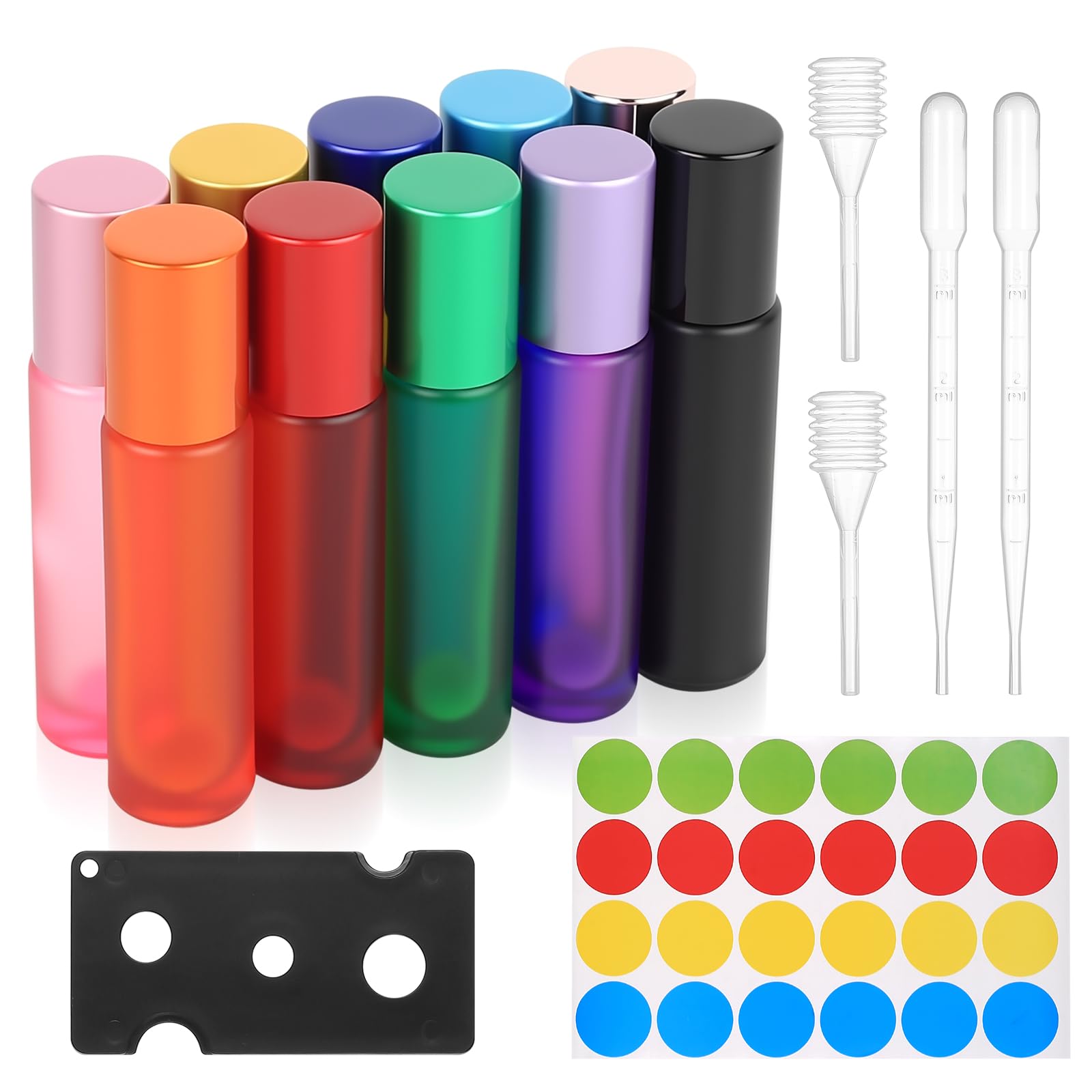 10 Pcs Flacon Roll On Vide, 10ml Flacons Roll-on Vides pour Huiles Essentielles, Petite Bouteille en Verre pour huiles, parfums, cosmétiques, aromathérapie, avec ouvre-bouteille/étiquettes, etc.