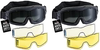 Lancer Tactical AERO Airsoft Tactical Safety Goggles ANSI Z87.1-Anti-Fog Glasses with 3 Interchangeable Lens, Two Pack