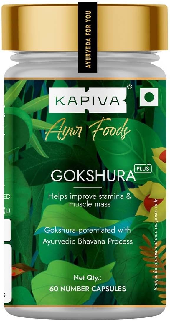 Kapiva Gokshura Capsules | Natural Source for Energy, Performance, Stamina & Muscle Growth | Men's Wellness | Tribulus | 60 Caps, 500mg each