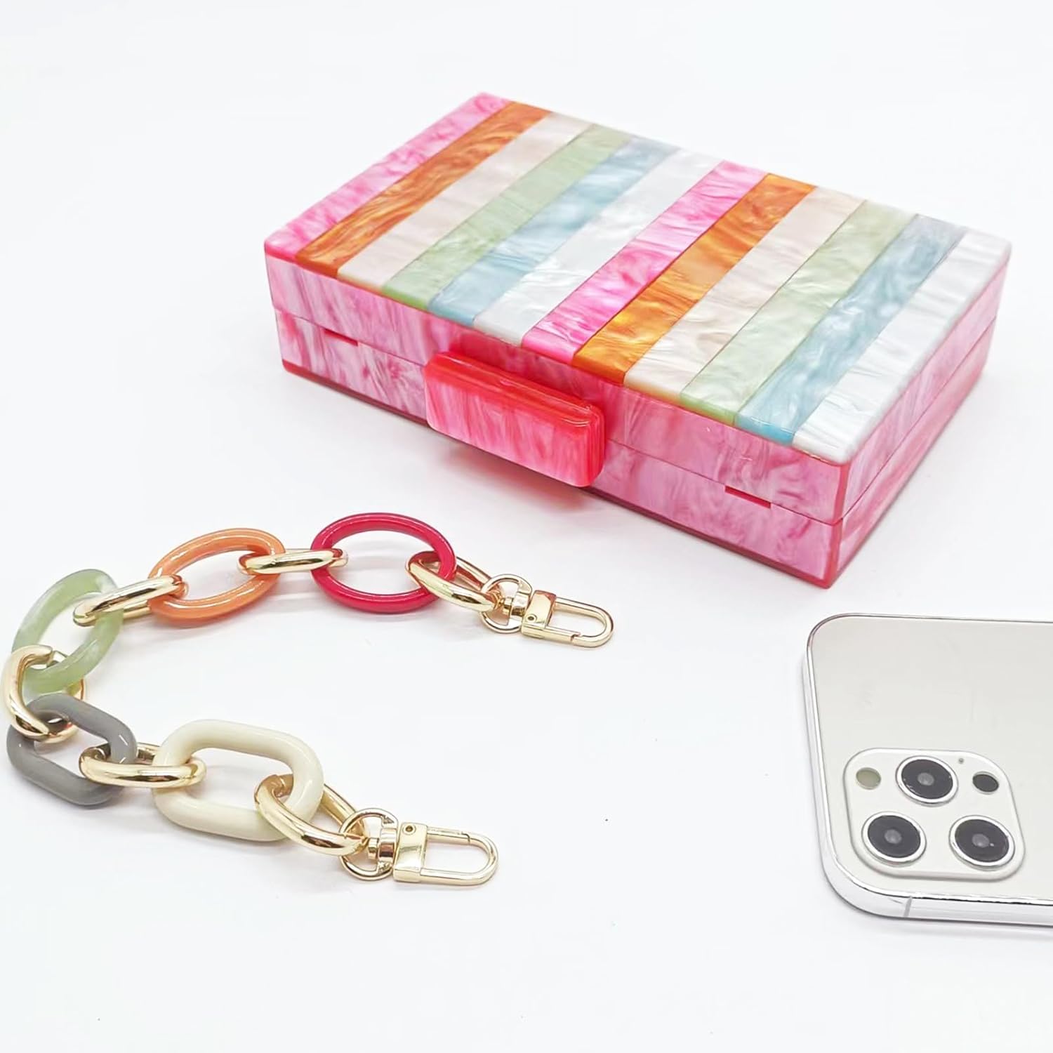 Acrylic Evening Bag, Clutch Purses for Women, Colorful Geometry Motifs Crossbody Bag for Wedding Party (Color) - Image 5