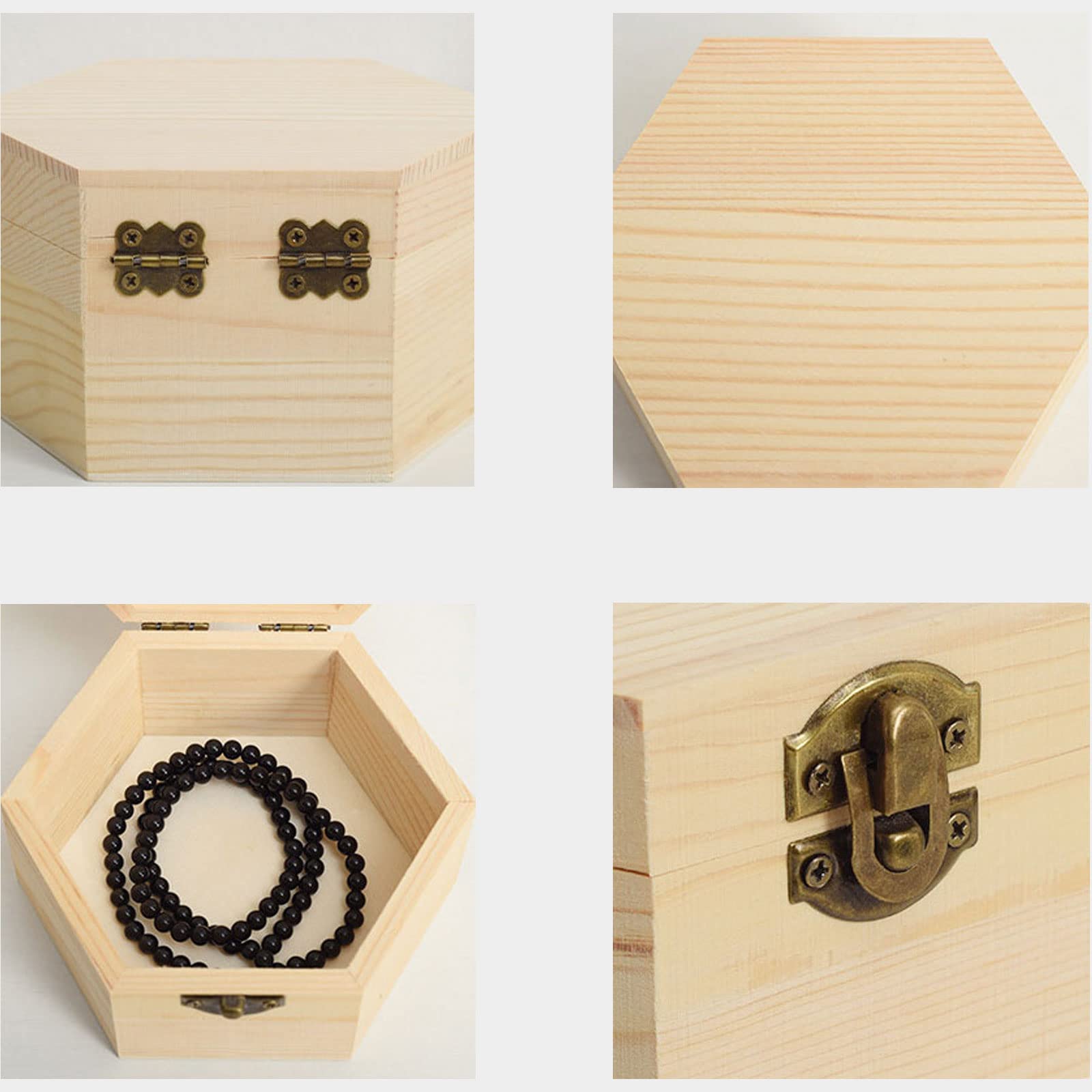 6 Scatole Portagioie In Legno Di Pino Vintage Non Finite - 9,8x8,3x6,5 Cm Con Coperchio E Fibbia Per Fai Da Te