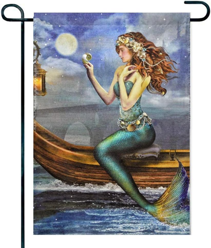 Feddiy Lighted-Mystical-Mermaid Decorative Outdoor Bird Garden Flag Double Sided, Welcome Fall Quote House Yard Flag, Seasonal Outdoor Flag 12 x 18