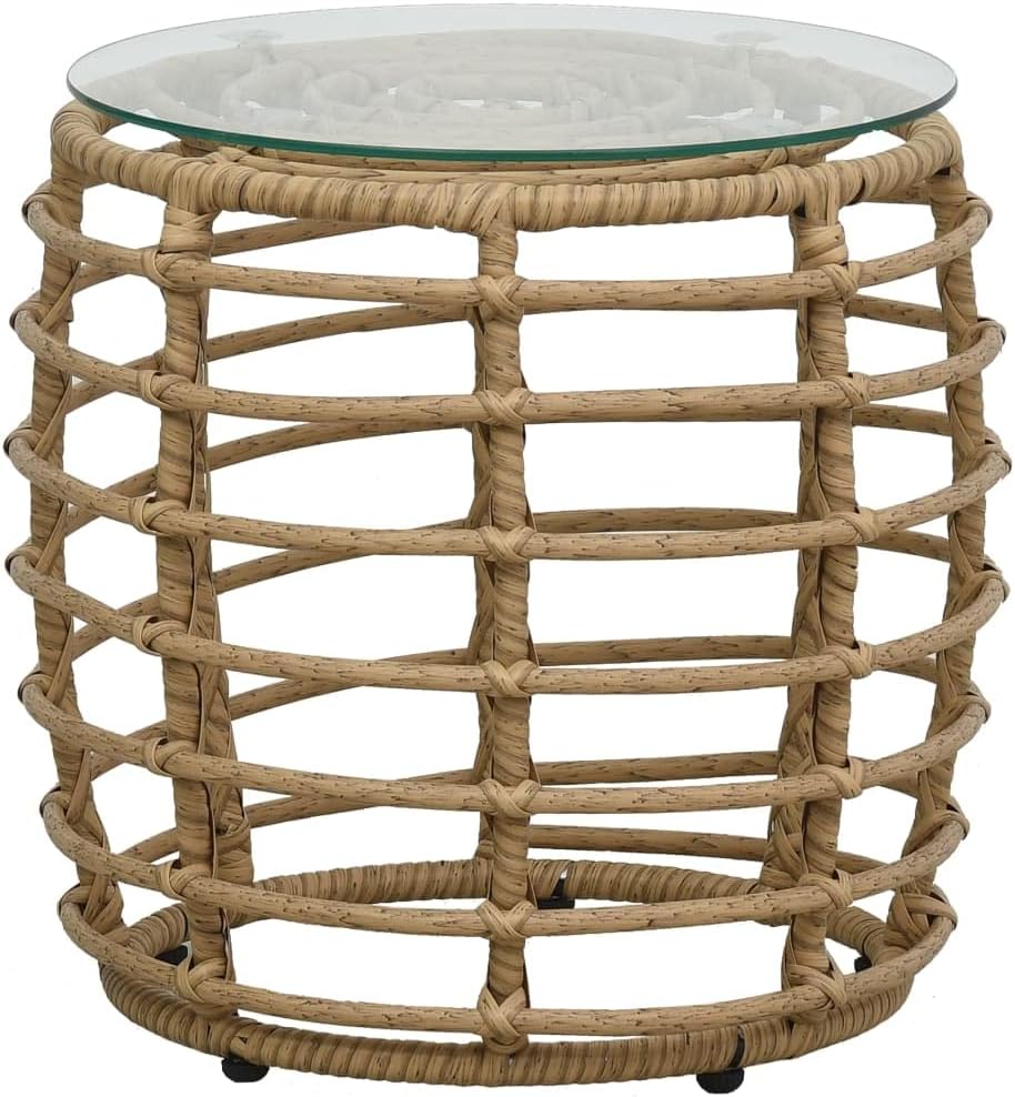 vidaXL Patio Bistro Set 3 Piece, Patio Furniture Set with Cushions, Round Table Set with Glass Tabletop, Outdoor Conversation Set, Poly Rattan Oak