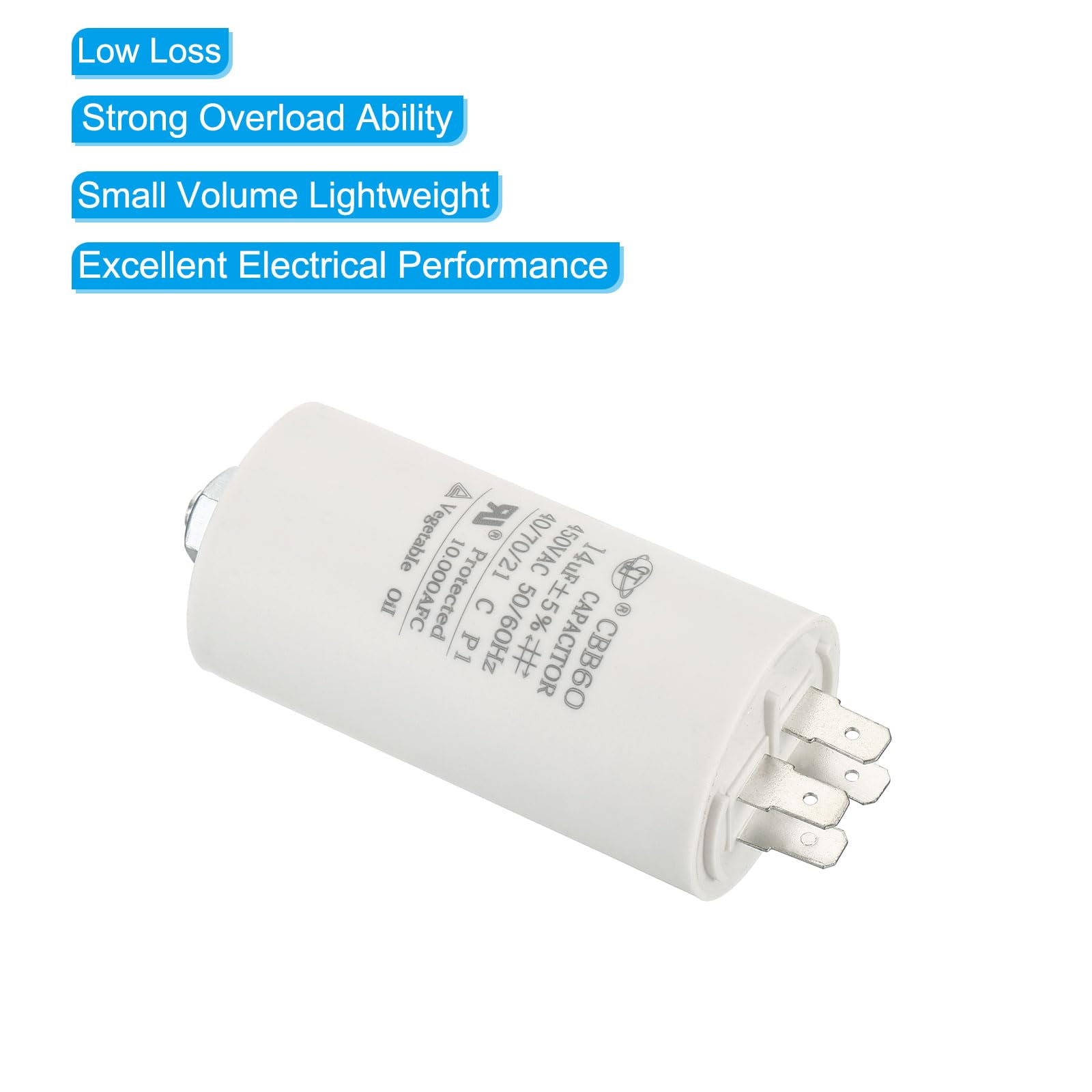 PATIKIL CBB60 14uF Funzione Condensatore, AC 450V 2 Fili 50/60Hz Cilindro Inferiore con Vite 75x40mm per Lavaggio Macchina,Acqua Pompa Motore Stella