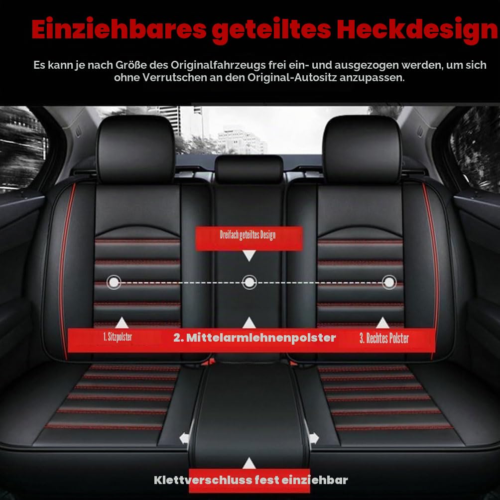 Auto Sitzbezüge Sets,Für Skoda Karoq/2017 2018 2019 2020 2021 2022 2023 2024 Leder Schonbezüge sitzschoner vorne und hinten Wasserdicht Innenraum Accessories,B/Black and red