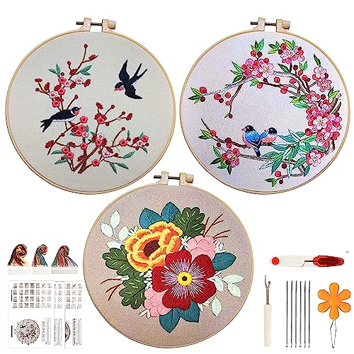 Zenstore Embroidery Kit For Beginners With 3 Plastic Hoops And 3 Embroidery Patterns Tools And Instruction Sets, Beginner Cross Stitch Kits For Adults, Beginners Hand Embroidery Kit For Kids #TOP20