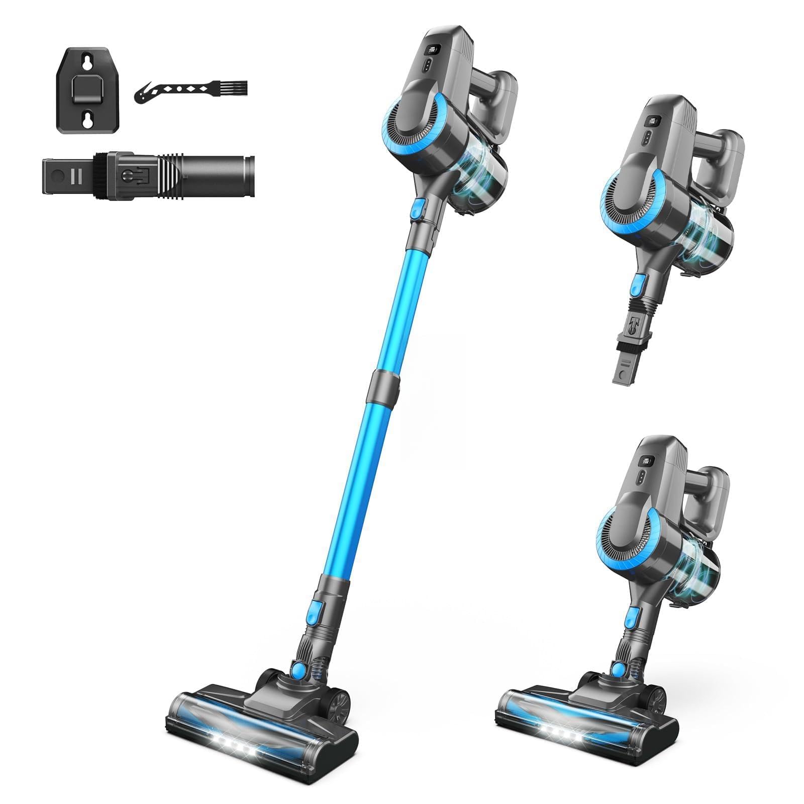 Aspirateur Balai sans Fil, 28kPa Aspirateur sans Fil, 6 en 1 Aspirateur Puissant Aspirateur sans Fil Puissant 55 Minutes d'Autonomie, Brosse LED, Aspirateur Balai pour Tapis Sols Poils d'animaux