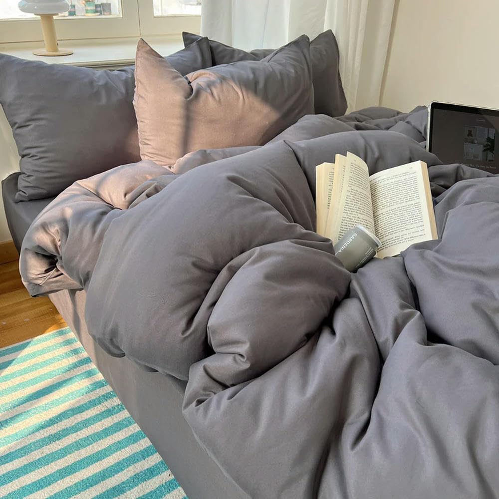 Set di Biancheria da Letto in Cotone 4 Pezzi con Lenzuolo e Copripiumino in Tinta Unita, federe, Lenzuolo Singolo per Coppia, King Size, Queen Size, Matrimoniale, Singolo