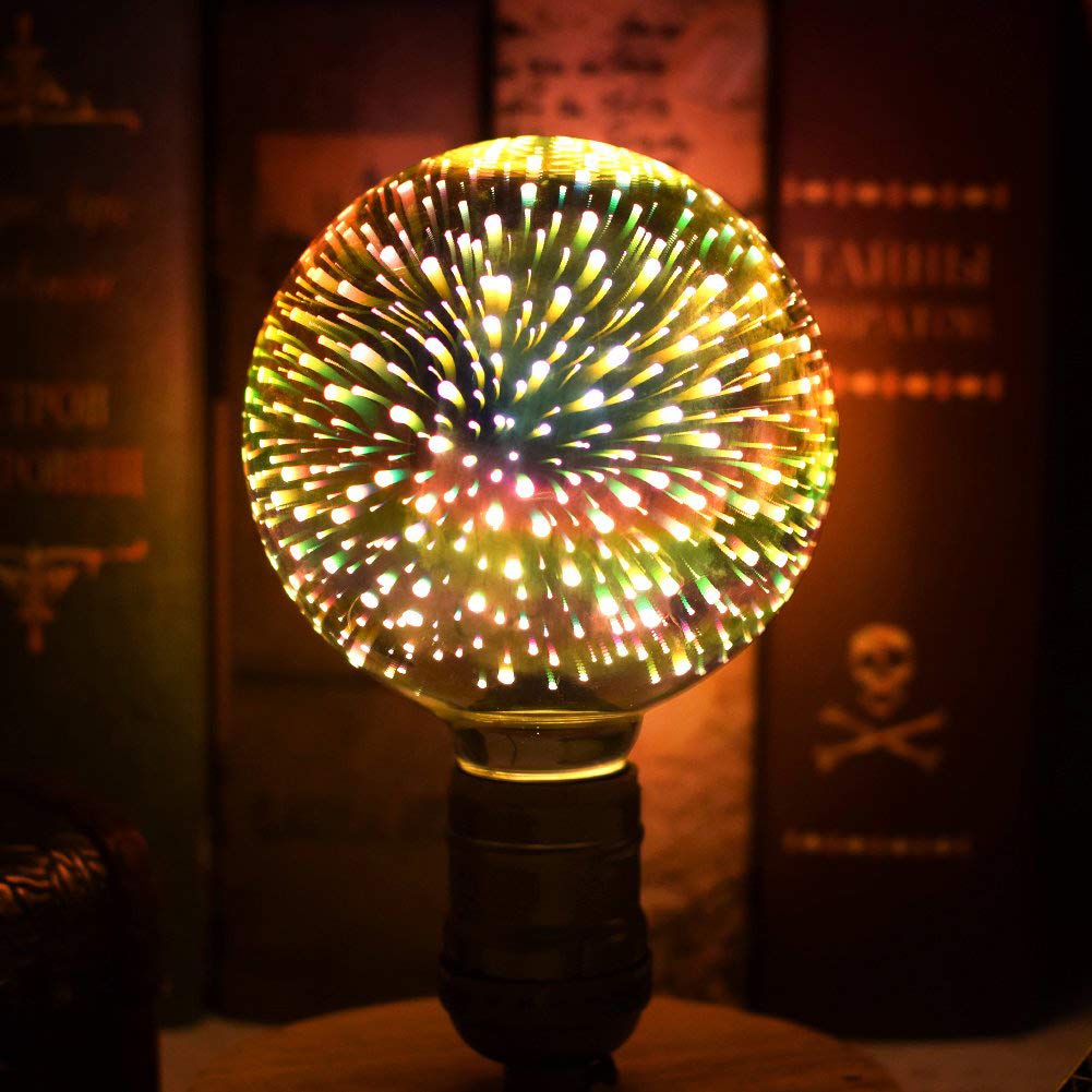 Funey - Confezione da 4 lampadine a LED con effetto fuochi d'artificio 3D, per illuminazione d'atmosfera decorativa E27 G95 Edison 7 W 160 lm 220-240 V, senza sfarfallio, non dimmerabili