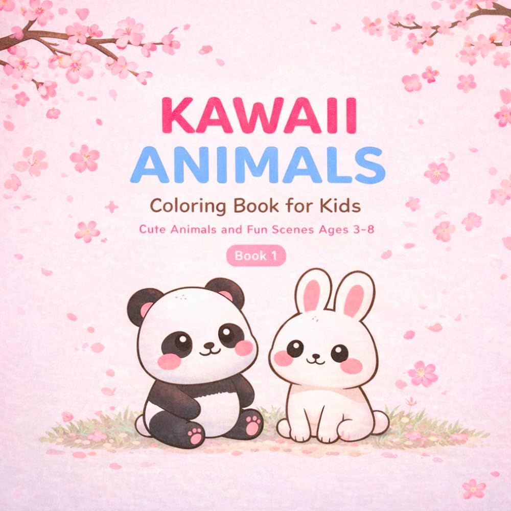 Kawaii Animals Coloring Book for Kids: Cute Animals and Fun Scenes Ages 3-8