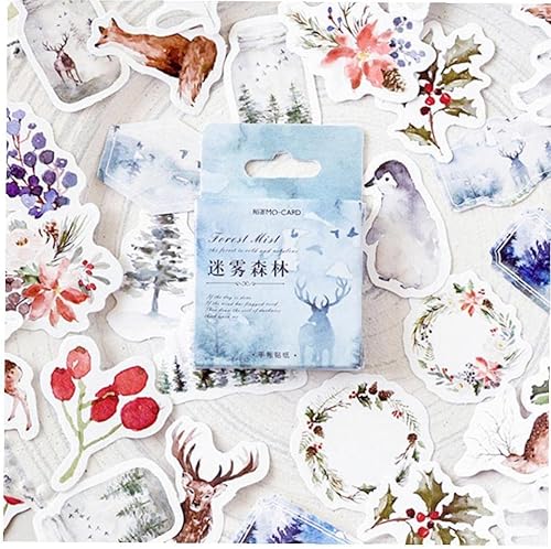 46 piezas de calcomanías de papel para decoración de diario de animales pequeños de bosque de invierno, álbum de recortes, paquete de calcomanías de