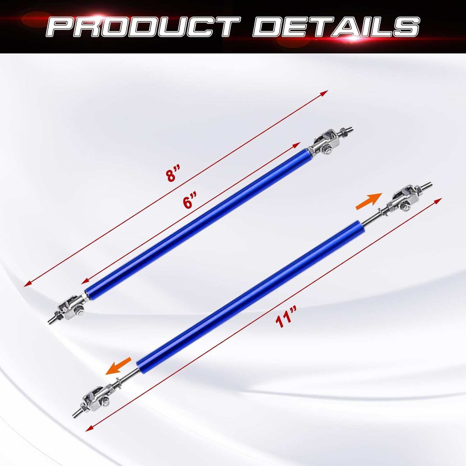 x xotic tech 2pc Adjustable 8"-11" Front Bumper Lip Splitter Diffuser Strut Rod Tie Bars Compatible with Most Vehicles [Blue]
