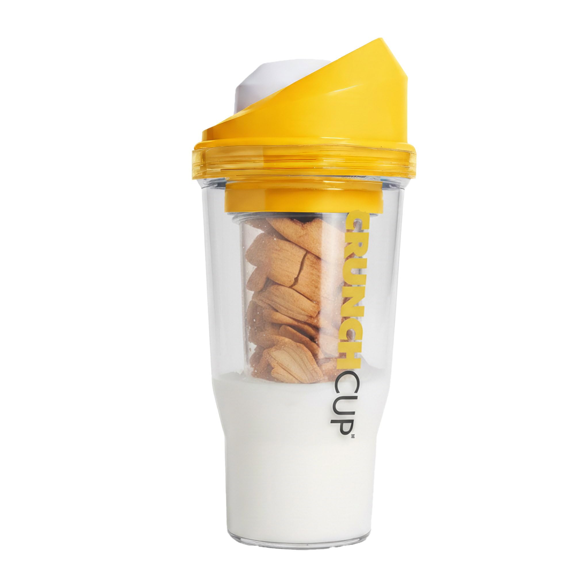 Crunchcup Yellow Xl - Portable Plastic Cereal Cups For Breakfast On The Go, To Go Cereal And Milk Container For Your Favorite Breakfast Cereals, No Spoon Or Bowl Required