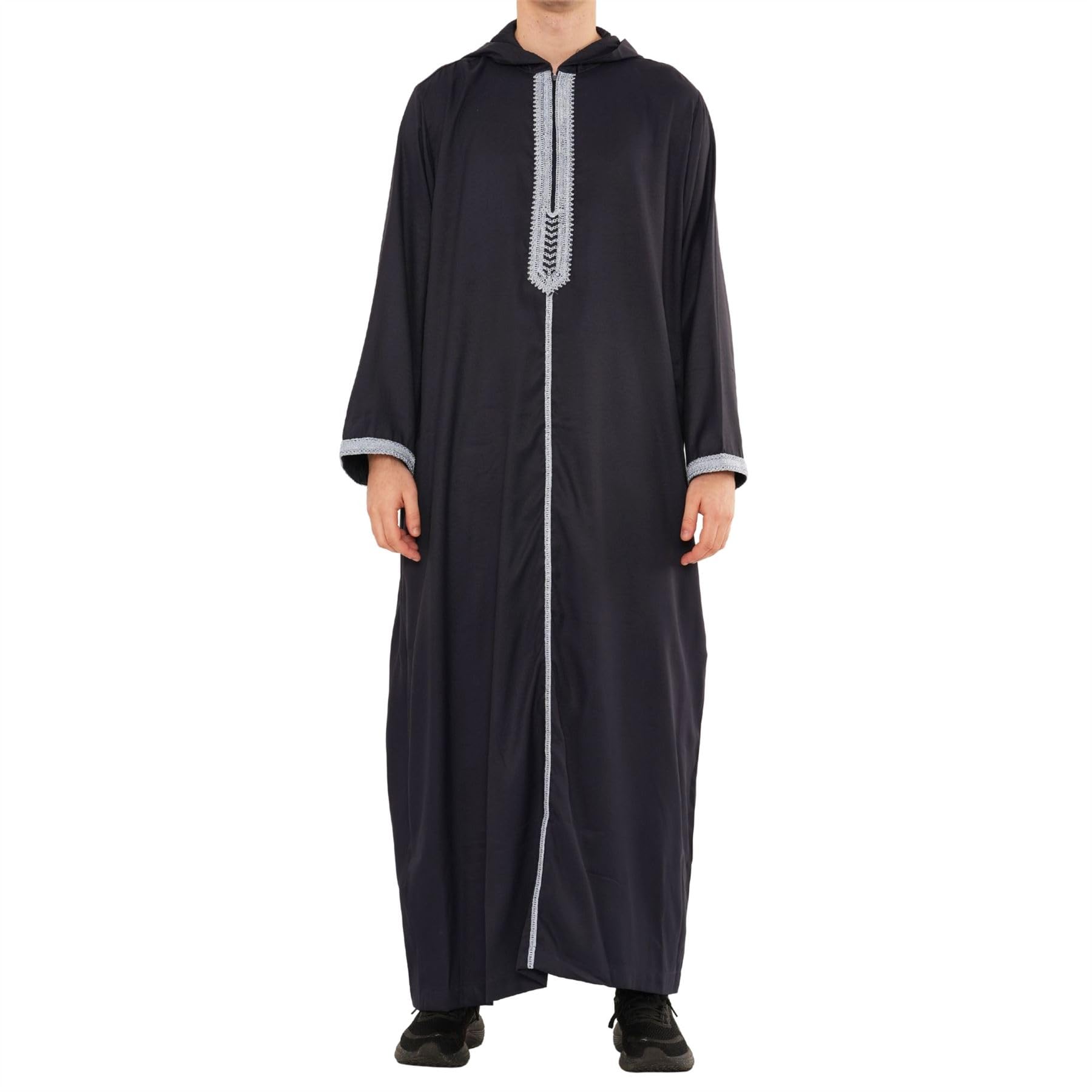 Men's Moroccan Thobe Hooded Djellaba Gandoura Embroidery Kaftan Eid Robe Hood Jubba