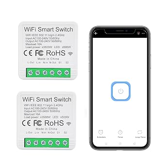EweLink 16A Mini WiFi Relay Module Smart Switch,DIY Wireless Light Switch Voice Control Outlet for Smart Home Automation,Compatible with Alexa/Google Home2 Packs