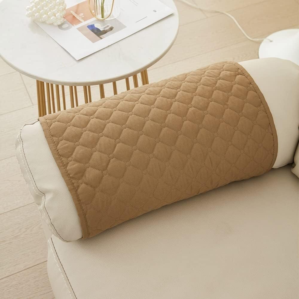 Copribraccioli Fodera per Bracciolo del Divano, Fodera per Poggiatesta per Sedia Reclinabile, Fodera per Poltrona Impermeabile con Tasche, 2 Posto Copripoltrona Relax(Camel,3 Posto)