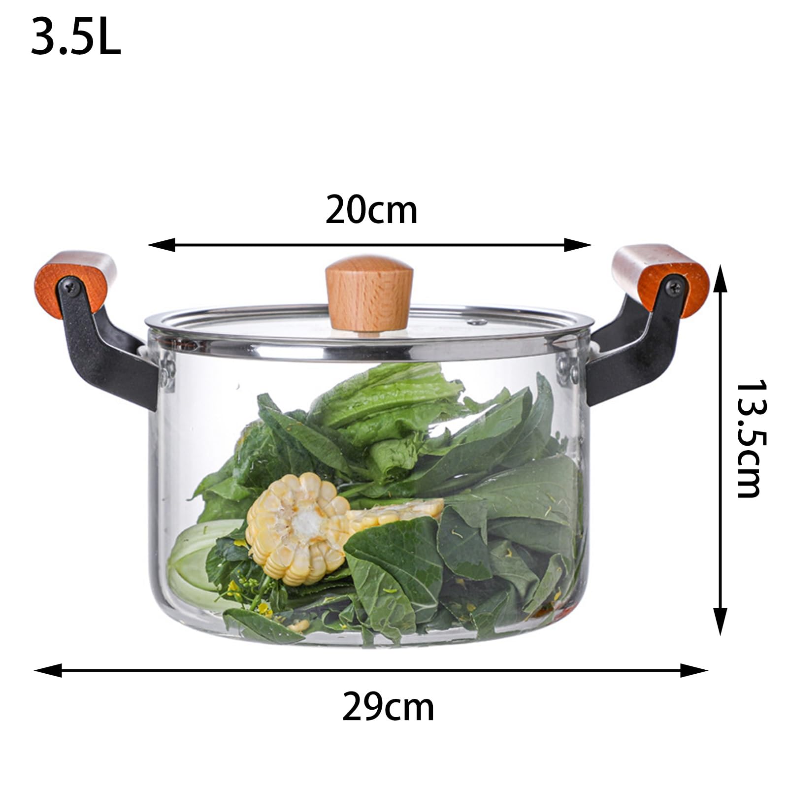 Olla de vidrio con tapa, olla transparente de doble asa, olla de vidrio for microondas a fuego lento, ollas de vidrio universales resistentes al calor, ollas transparentes for cocinar, for cocinar sop