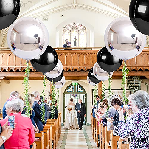 Image of Black and Silver Party Decorations Set - Pack of 6 | Round 360 Degree 4D Silver and Black Balloons, 22 Inch | Black and Silver Foil Balloons for Silver and Black Party Decorations, Birthday Decoration