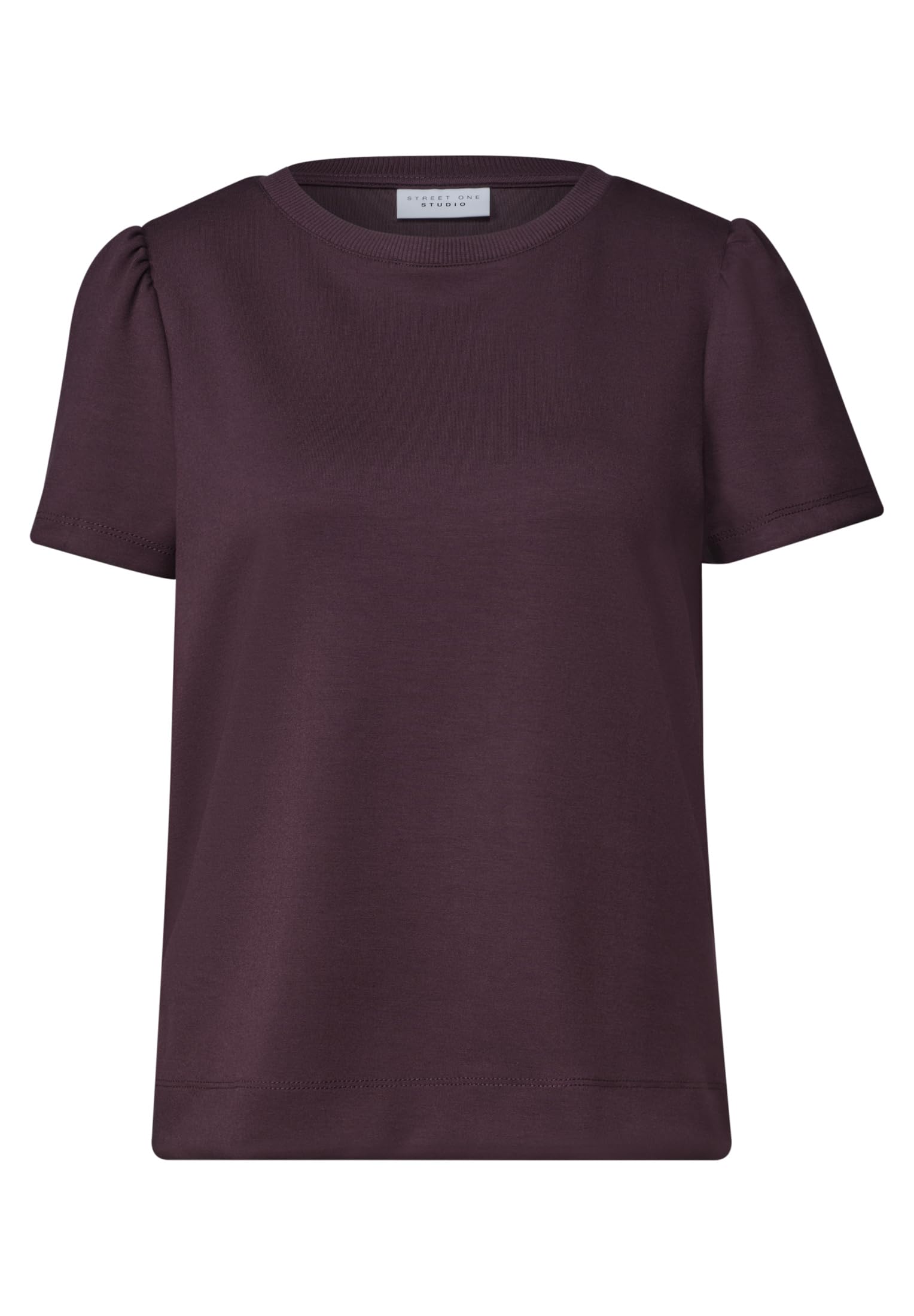 Street One Studio Damen T-Shirt in Unifarbe mit Raffung