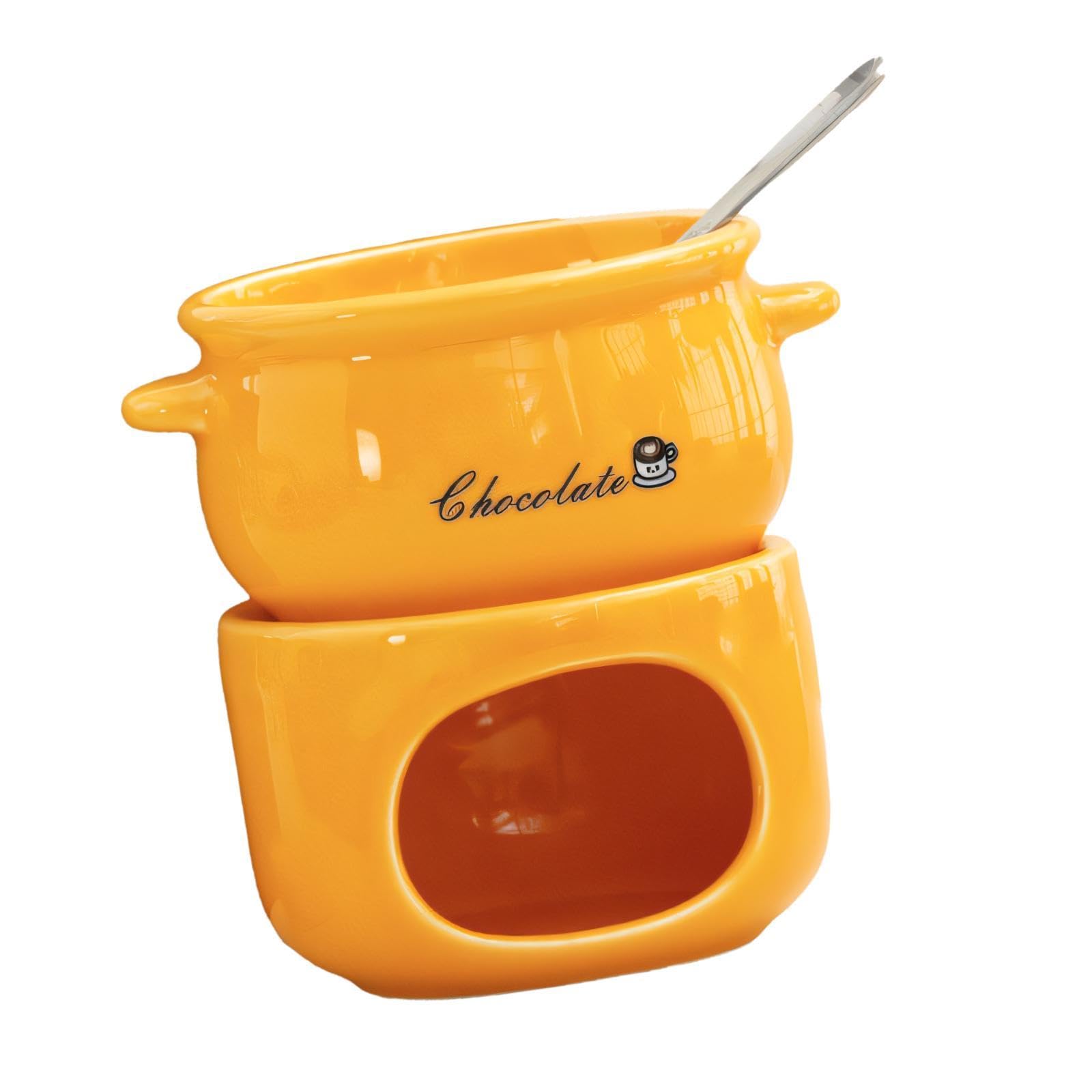 STYLEHEAVEN Ceramic Chocolate Melting Pot Ceramic Butter Warmer Set for Chocolate Butter Orange-picture-23