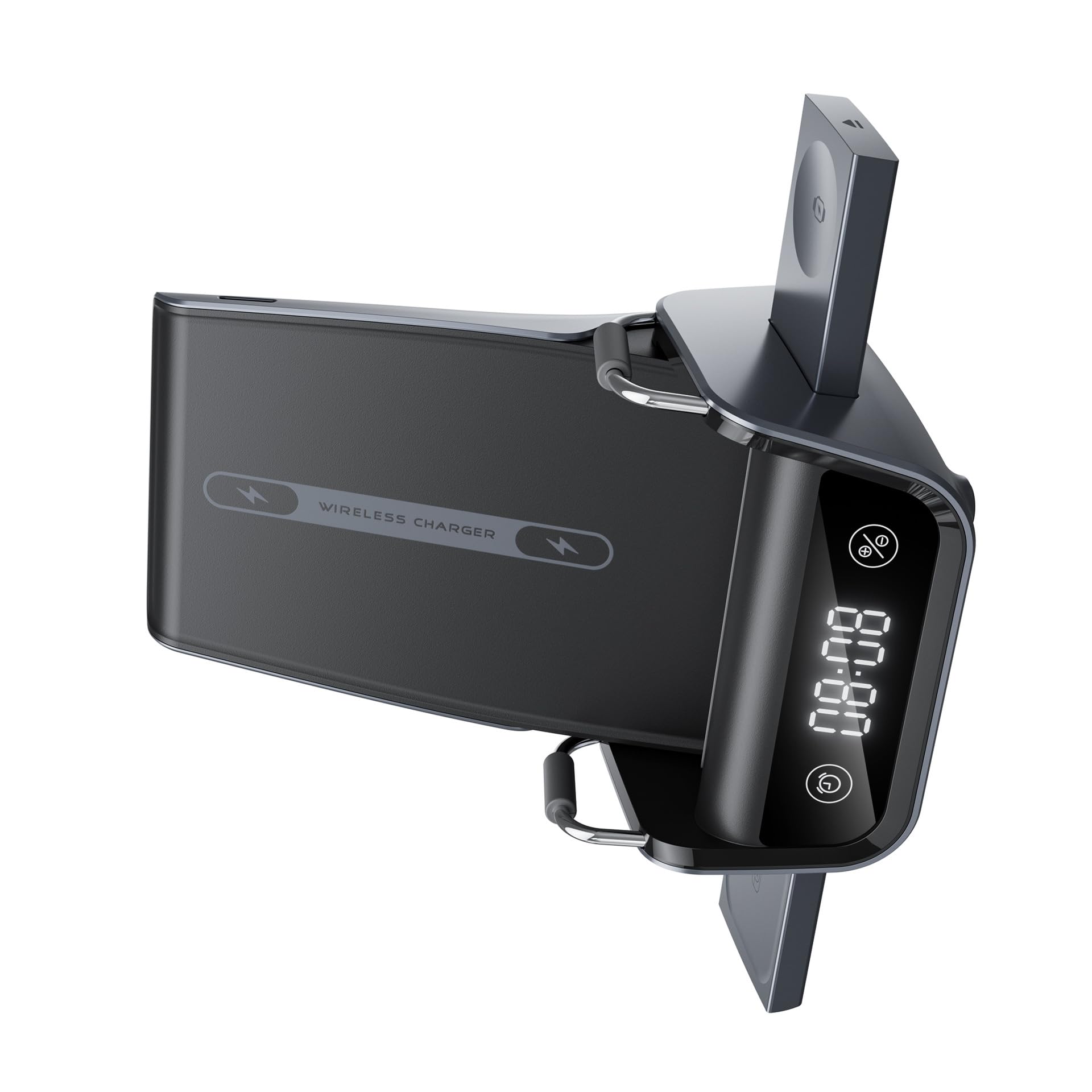 Supporto Ricarica induttivo per Telefono, Auricolari e Smartwatch, Stazione Alimentazione da Tavolo da 15 W con Orologio Digitale e Supporto per la Visualizzazione Orizzontale Dock Ricarica