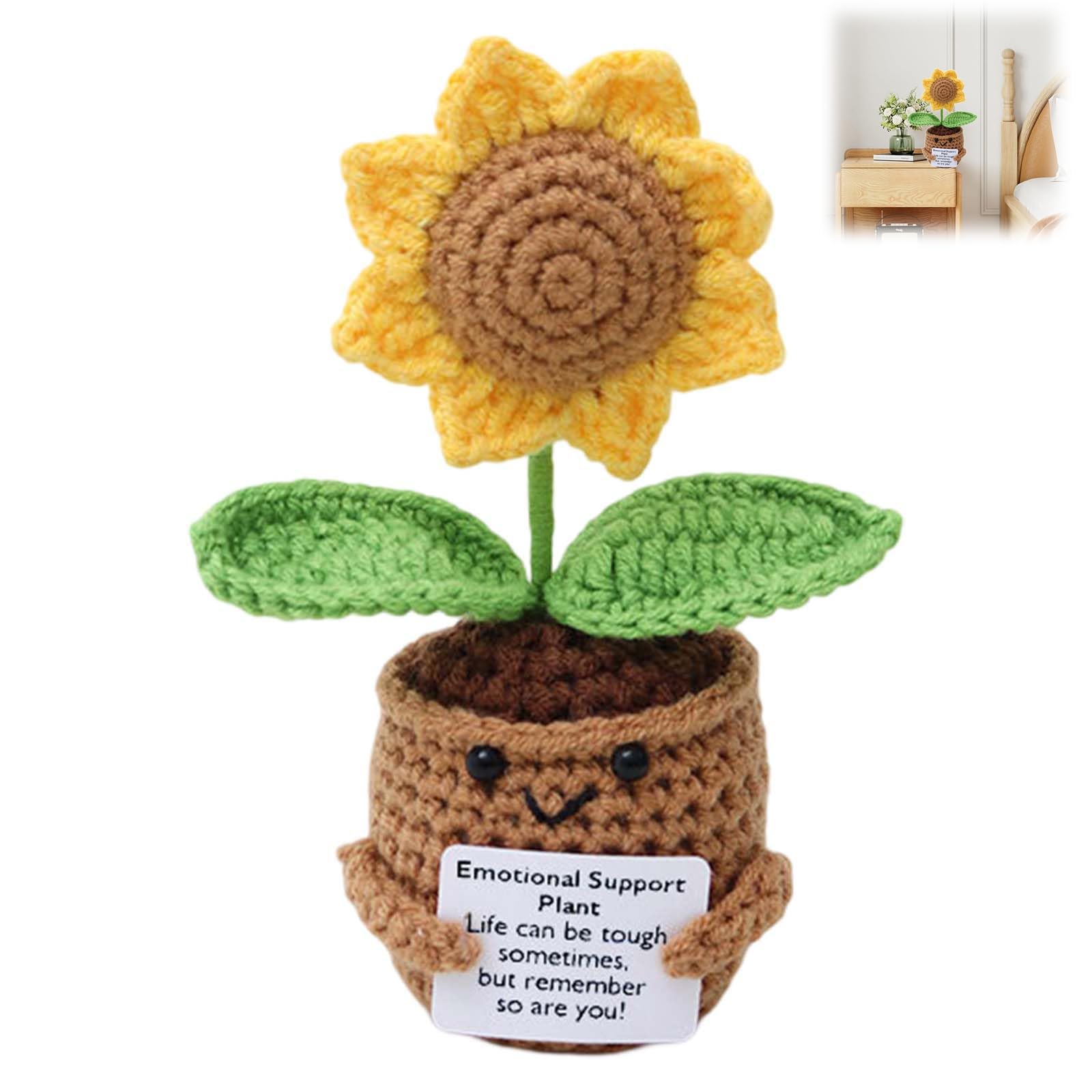 Emotional Support Gift,Positive Gifts 15cm Emotional Support Plant,Sunflower Crochet Emotional Support Plush for Women,Emotional Support Crochet Positivity Gifts with Encourage Card Plant Doll