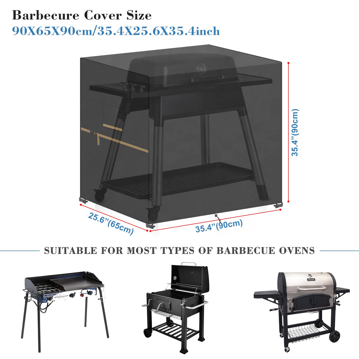 VANSHEIM Cubierta para Barbacoa Cubierta de Barbacoa Exterior Funda Barbacoa Impermeable,Anti-UV Tela Oxford para Weber,Char-Broil Barbacoa 90x65x90cm — view 2